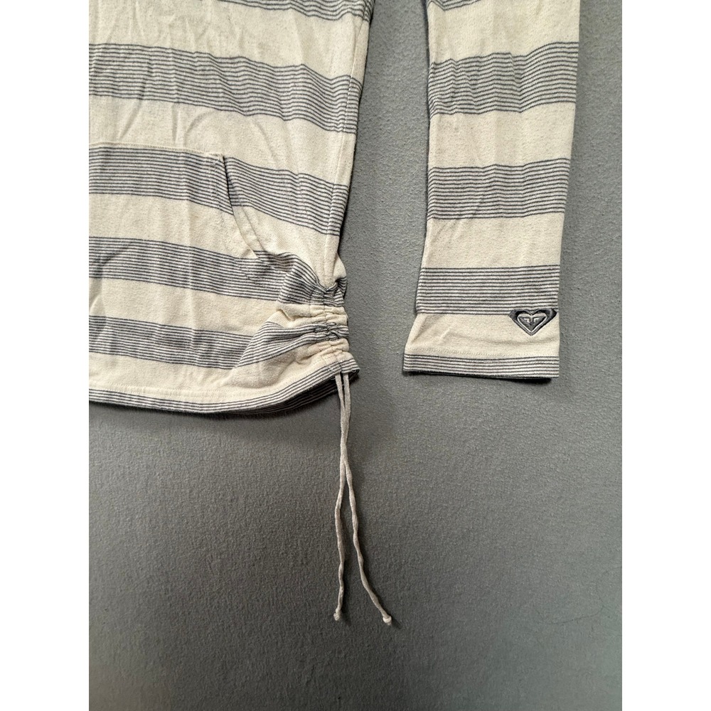 Roxy White Gray Stripe Lightweight Long Sleeve Hoodie‎ Sweatshirt Women Medium - Picture 5 of 10